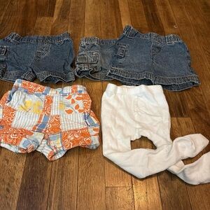 Bundle: Baby Girls Denim Skirt and Shorts Bundle in Blue, White & Orange